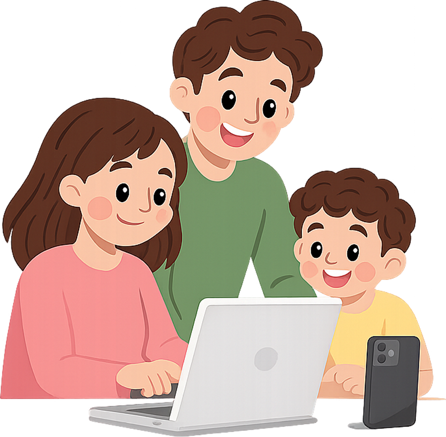 Familia realizando el trámite en línea
